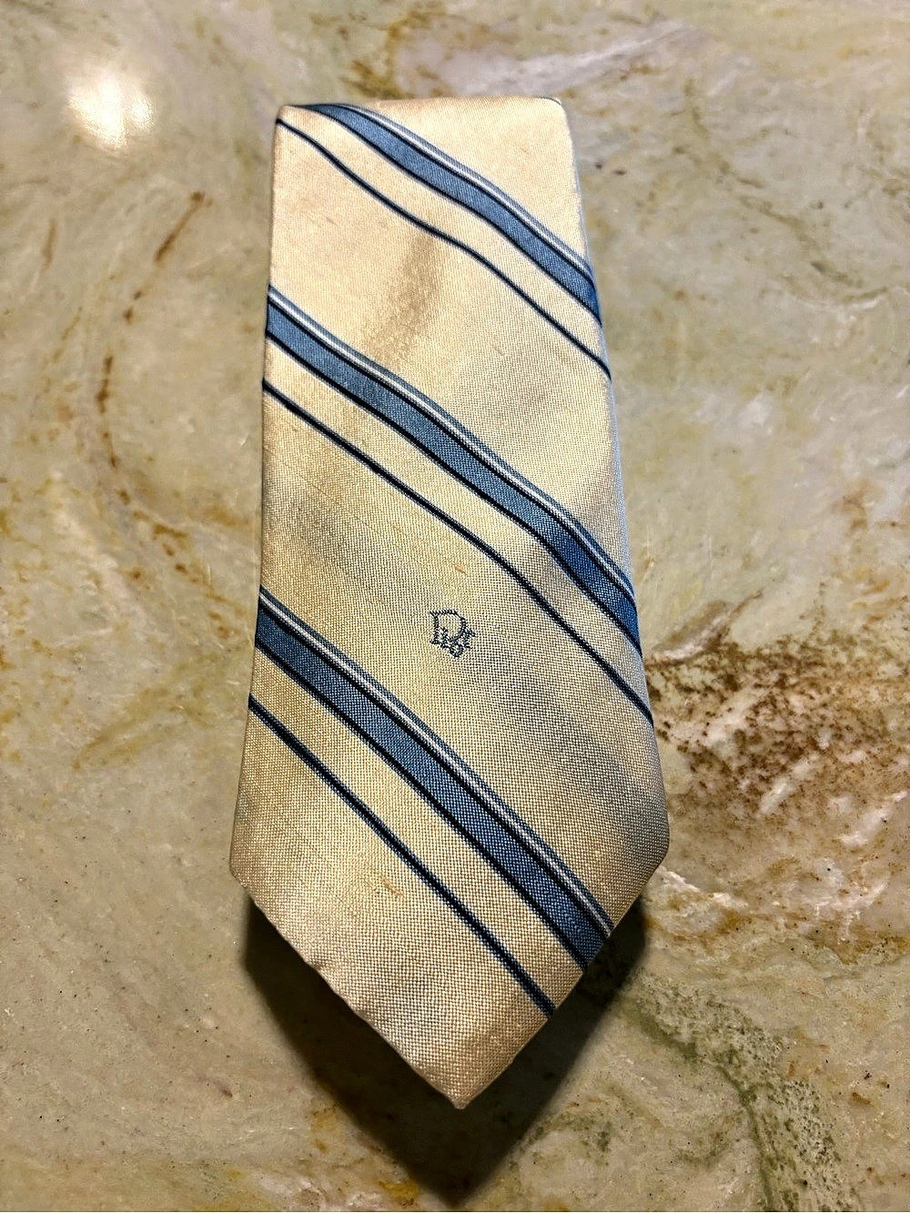 Christian Dior Striped Tie in Beige & Blue